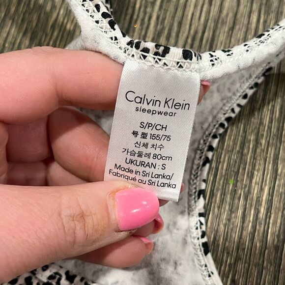 Clavin  Klein Sleepwear Tank Top Leopard Print Racerback Black White Size Small - Picture 2 of 3